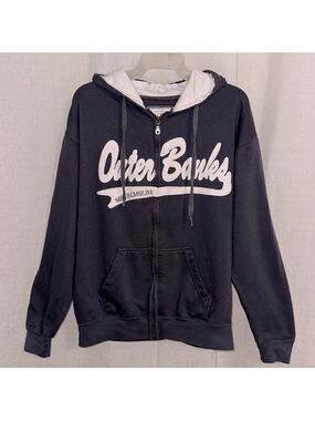 Pacific & Co. M Indigo White “Outer Banks NC” Cotton Blend Full Zip Hoodie